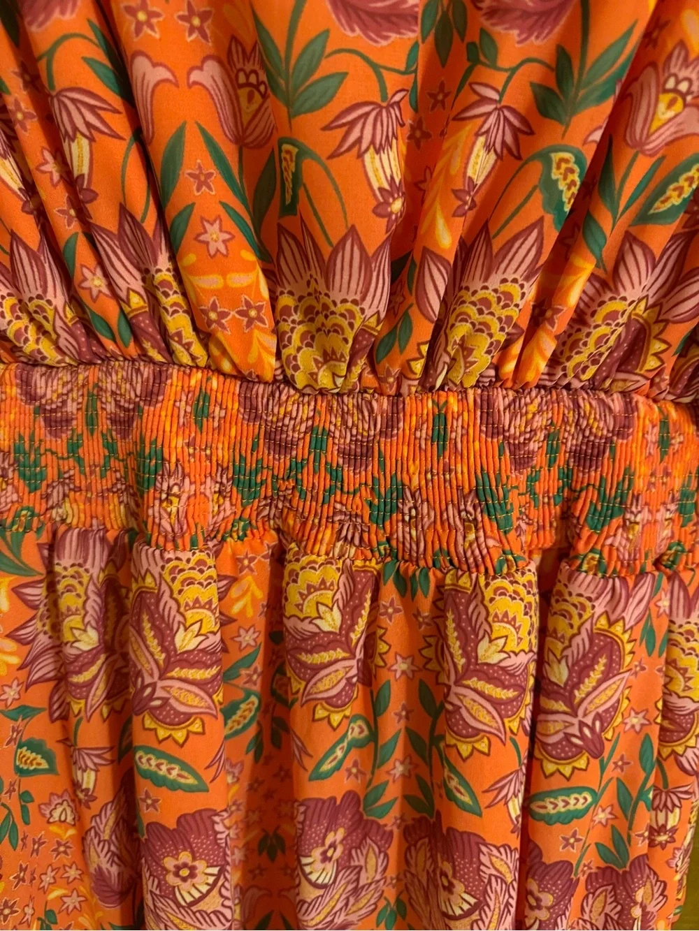 Flying Tomato Boho Floral Puff Sleeve Mini Dress Orange Small, fits like XS